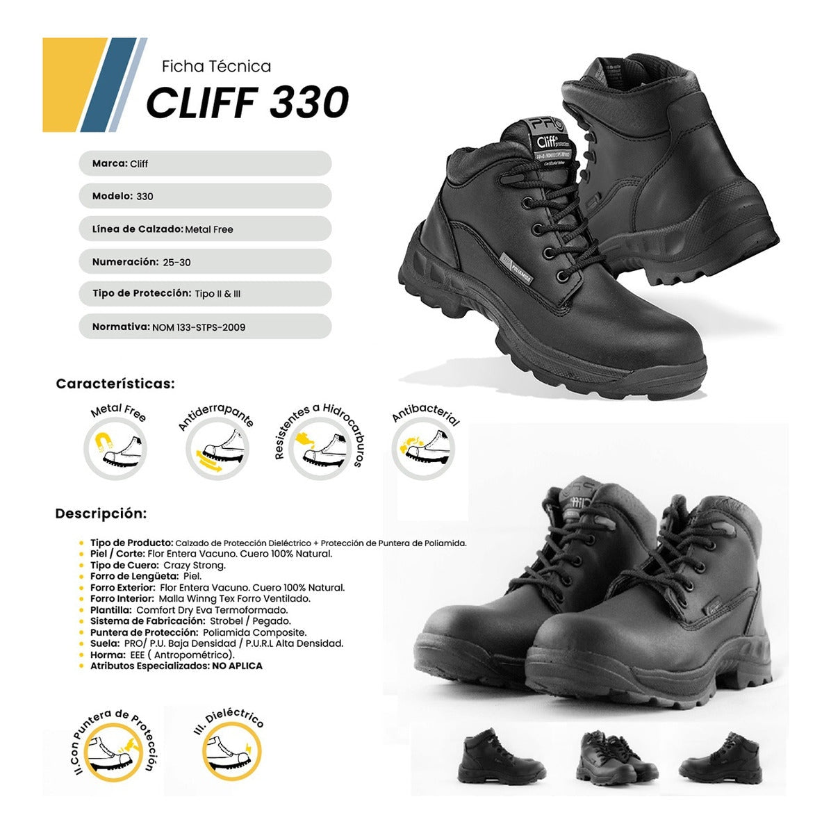 Bota Seguridad Industrial Cliff 330 Dieléctrica Poliamida